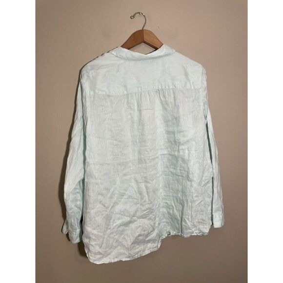 J.Jill Love Linen Tab Sleeve Button Top A- Line Women’s XL Seafoam Green Flaw - Picture 3 of 9
